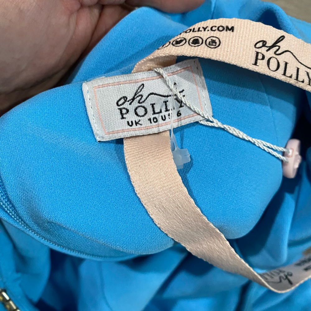 Oh Polly Bodycon Dress Embellished Periwinkle Blue Halter Slit - Picture 6 of 6